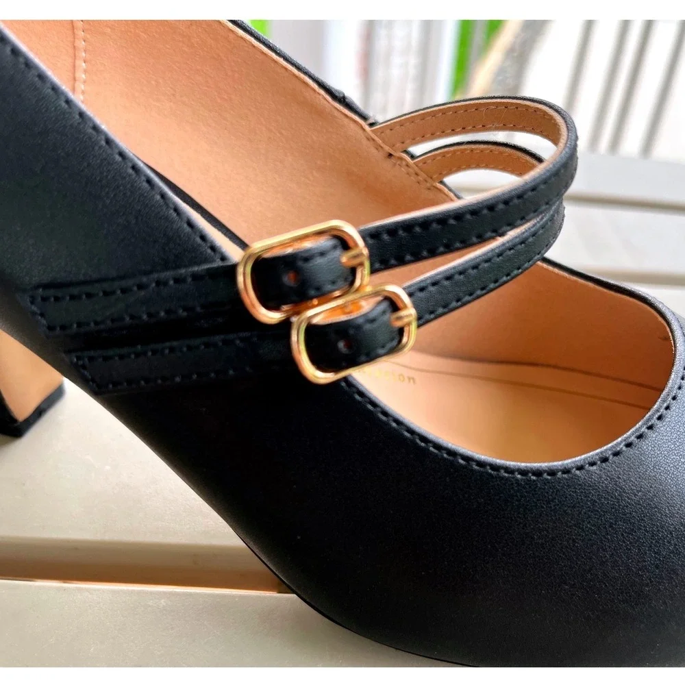 Journee Collection Windy-WD Black Mary Jane Pumps Wide Width 8.5 Vegan Leather